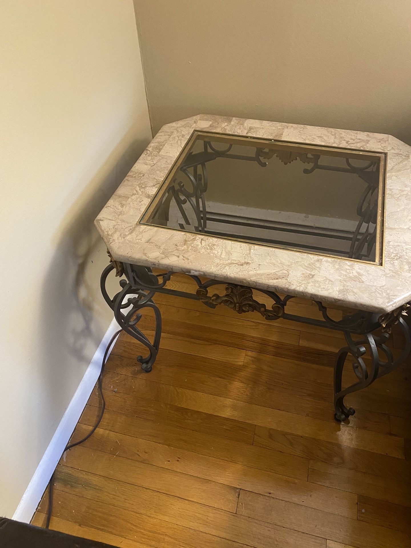 Wrought Iron Coffee Glass And Marble Top