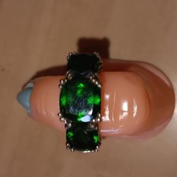 Russian Diopside 3 Stone Ring