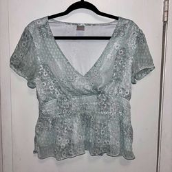 Green Floral Patchwork Peplum Blouse 