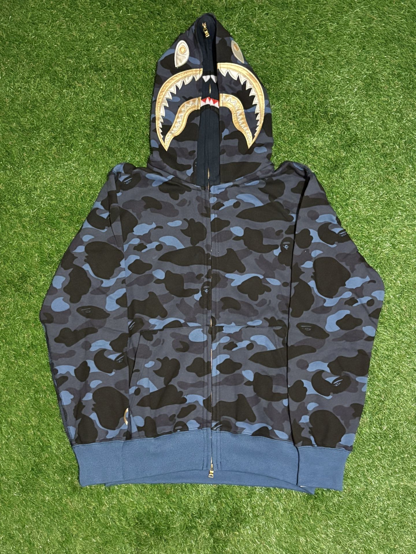 Blue And Gold Double Hooded Bape Hoodie
