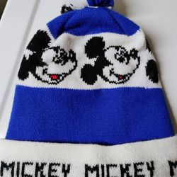 Vintage 90s Disney "Mickey's Stuff For Kids" Blue/White Knit Beanie Hat - One Size Youth