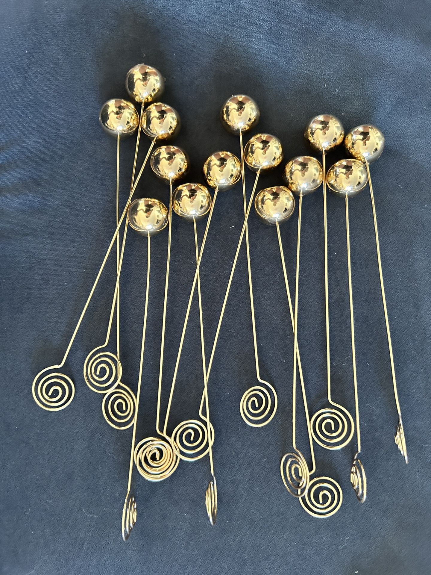 Tall 9" Spiral Wire Table Number Holder - Brushed Gold - Set of 18