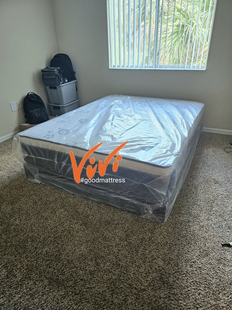 QUEEN PILLOW TOP MATTRESS WITH BOX SPRING 2PC. BED FRAME ISN'T AVAILABLE