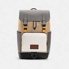 Coach Track Backpack Colorblock Chalk Light Gravel (C4019) Calf Leather, Gray
