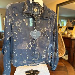 NWT Z&L Europe Celestial Star & Moon Sheer Chiffon Blouse (Size L)