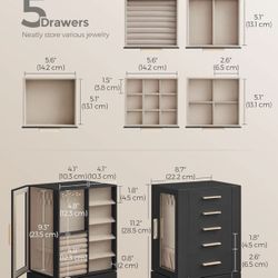 SONGMICS Jewelry Box 360° Rotating Storage Case w/ 5 Drawers Jewelry Organizer - Black