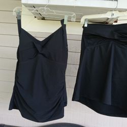 2 BLACK TANKINI BATHING SUITS LIKE NEW 1ST ONE  LL BEAN SIZE 14 2ND ONE SIZE XL LIKE NEW WORN ONCE