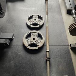 25 lbs Standard 1” Weight Plate and 5.5’ Barbell …. Home Gym Fitness….