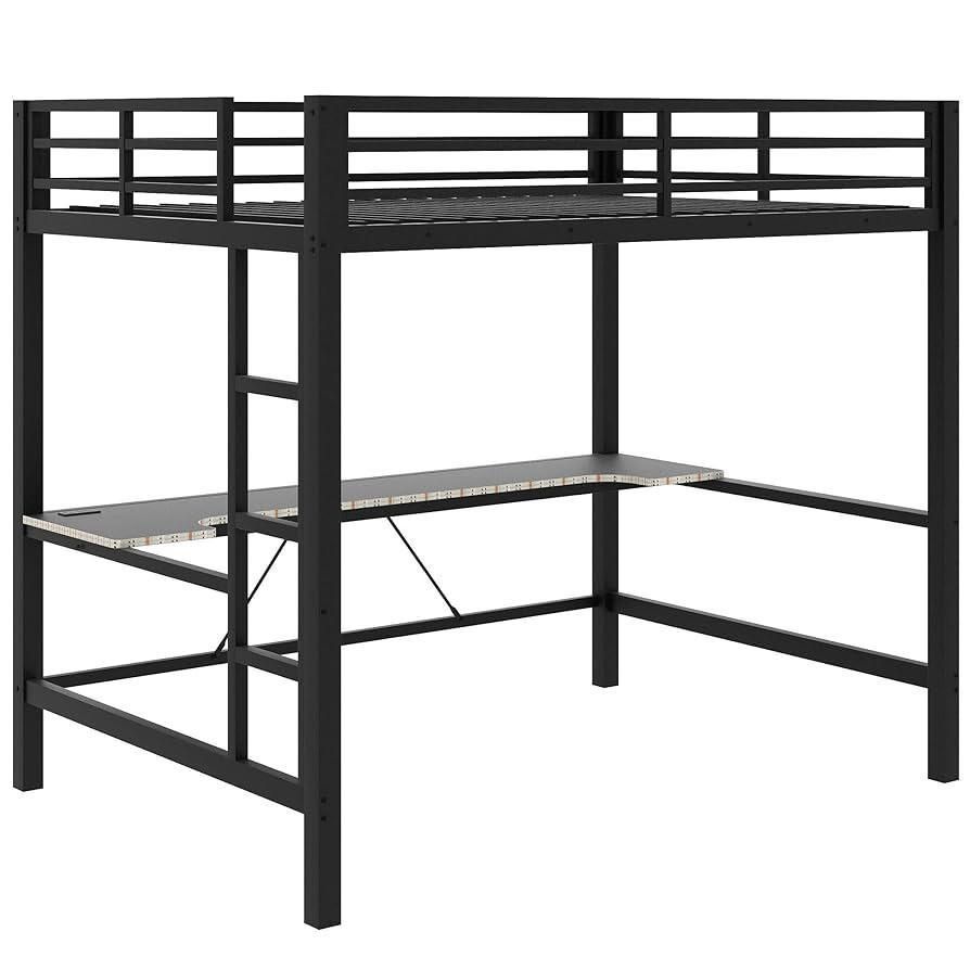 🎊BRAND NEW IN BOX🎊Full Size Metal Loft Bed Frame with LED Light and Desk,for Kids Teens Adults Bedroom Use