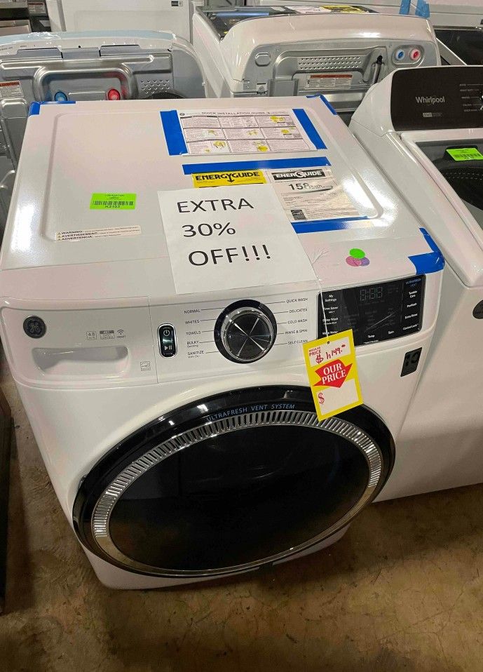 GE GFW550SSNWW UltraFresh Vent System 4.8cu ft Stackable FrontLoad