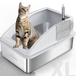 NEW/ Stainless Steel Litter Box | XL Enclosed Cat Litter Boxes with Lid for Big Cats | High Sided, Anti-Urine Leakage | Non-Stick Bottom & Includes Li
