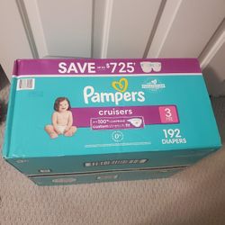 Unopened Box Size 3 Pack Of Pampers Cruisers Diapers 192 Count