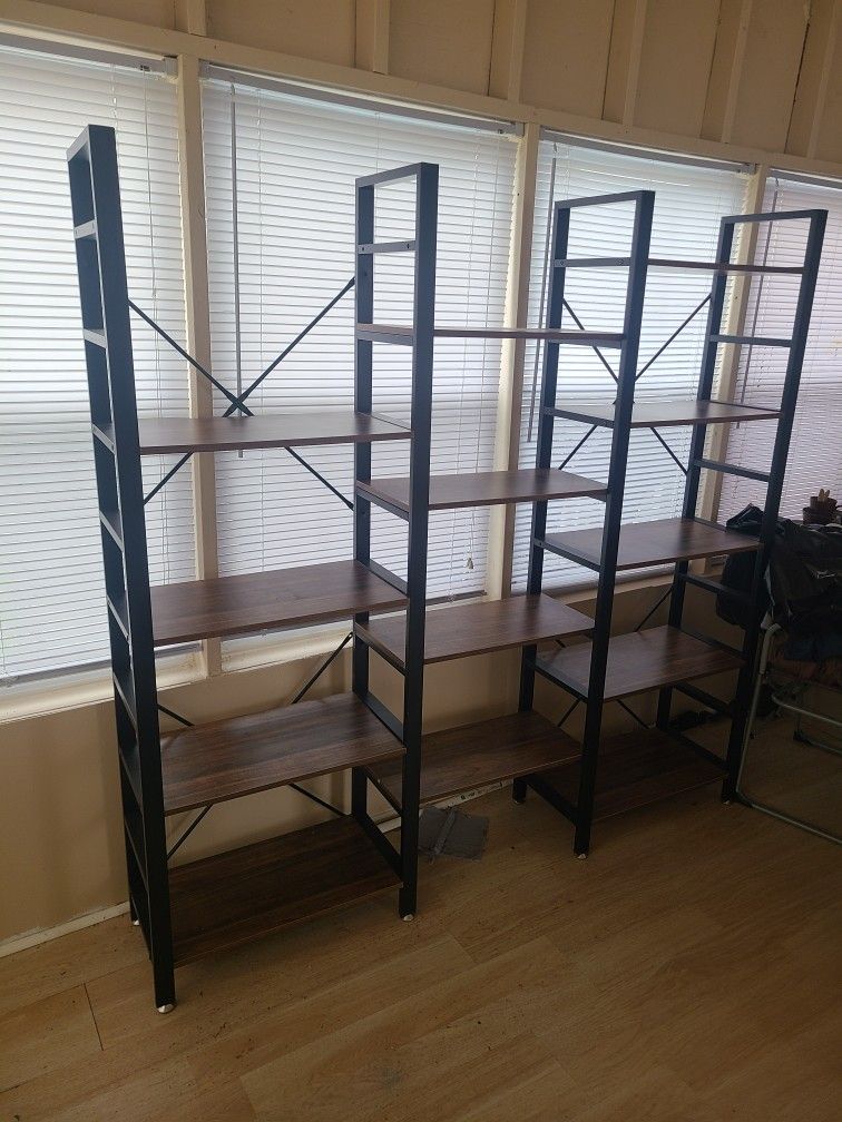 14 Shelf Bookcase Etagere Large Open Bookshelf Vintage Industrial Style Shelves Wood and Metal Bookcase