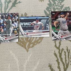 Kershaw kike, and Corey Seager baseball cards 