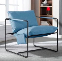 Modern Accent Chair - Simple Metal Framed Armchair, Soft 35D Shredded Foam Cushion Upholstered Comfy Relaxing Chairs for Living Room Bedroom Reading C