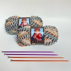 (2) Skeins Lion Brand “Hudson Bay” Yarn and (2) Sets Boye Knitting Needles
