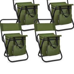 4 Pcs Foldable Fishing Chairs with Cooler Bag Small Portable Fishing Stool Lightweight Backpack Chair Stool for Outdoor Fishing Camping Hunting Hiking