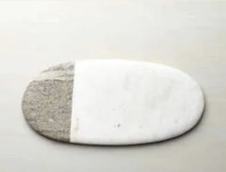 New Crate And Barrel Two Tone marble Oval Cheese Board Serving Tray