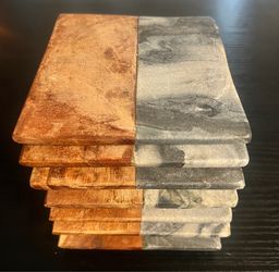 Split Wood & Grey Marble Coaster Set (6 Pack)