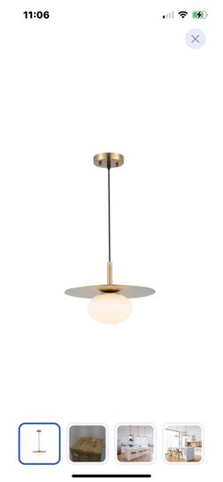 “ New”)(1) 12” modern brass globe pendant light milky white glass