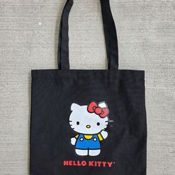 Hello Kitty Black Tote Bag Canvas Shopping Bag Sanrio Cute Reusable 14x13