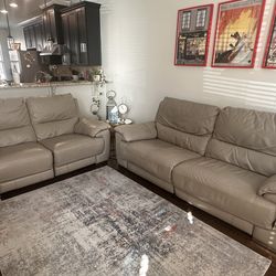 Leather Reclining sofa, 3 Seater & 2 Seater, powered USB ports on the side