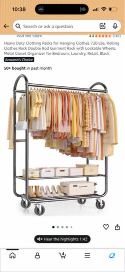 Heavy Duty Double Rod Rolling Garment Rack