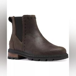 NEW Sorel Lenox Chelsea Stud Brown Lug Sole Leather Waterproof Ankle Boots 6.5