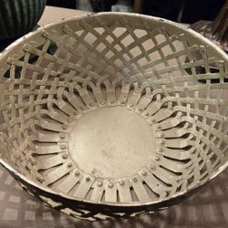 Painted Metal Bowl Centerpiece With Chippy Paint