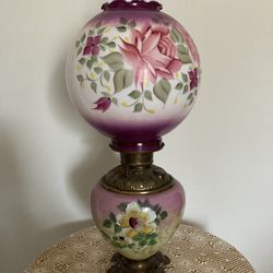 Antique Royal Gone With The Wind Parlor Oil Lamp Floral
