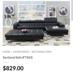 Black Faux Leather Sectional Sofa - Ottoman Sold Separately 