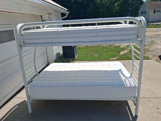 White Metal Bunk Bed with Mattresses