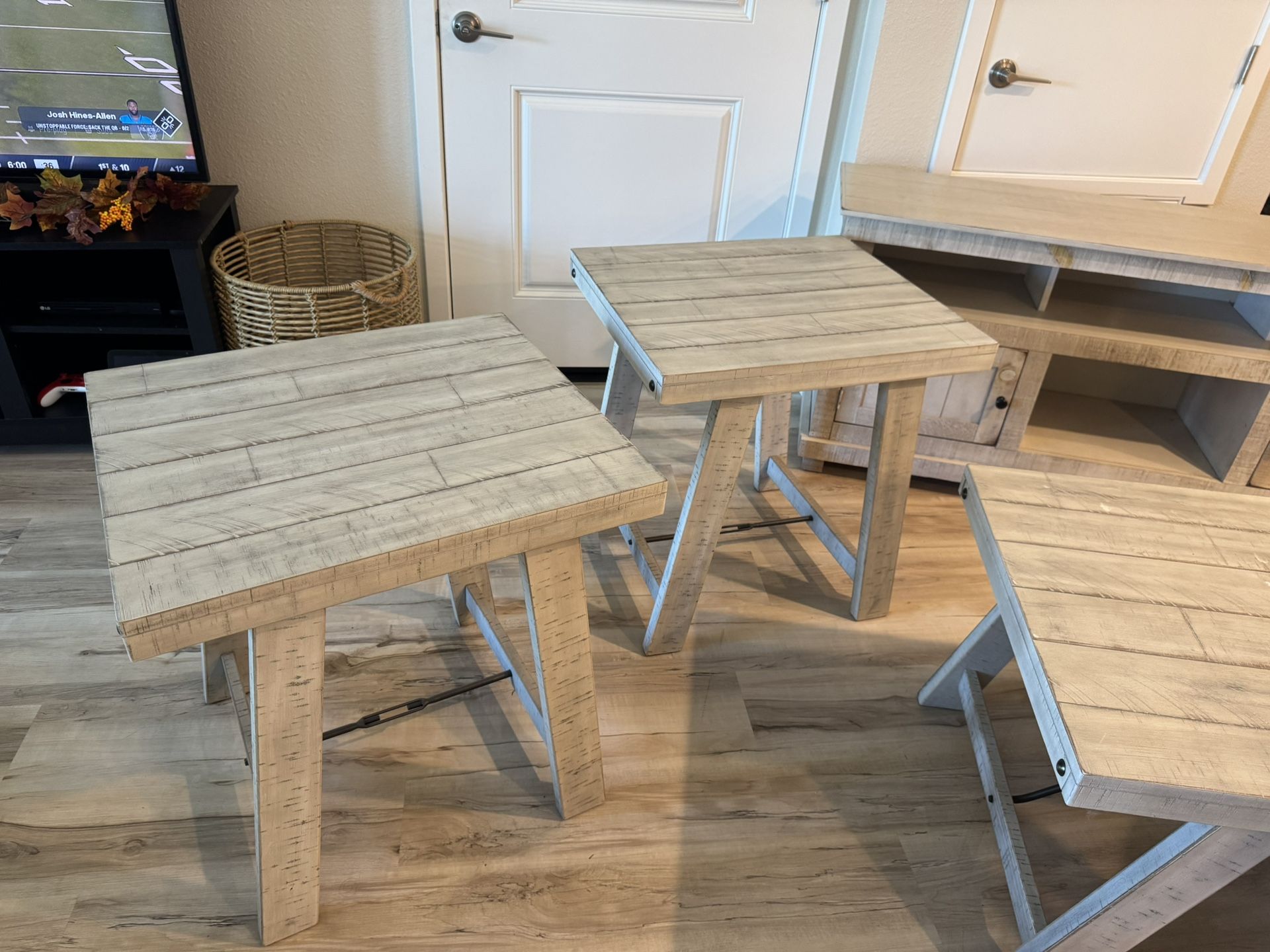 60” TV stand console with coffee table and end tables