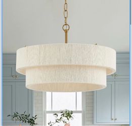 New Elyccupa 20”Hand Woven Rattan Chandelier Boho Pendant Light Coastal Kitchen Island/Entry