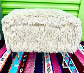 Faux Fur Ottoman with Lucite Legs
