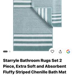2 Piece Bathroom Rug Set (Teal & White)