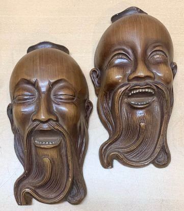 Vintage Pair of Chinese Crying Laughing Wall Hanging Drama Heads
