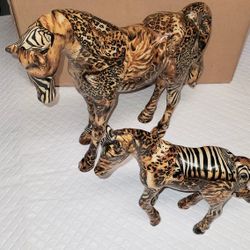 Two Horse Statues- Animal Print 12” & 6” Tall