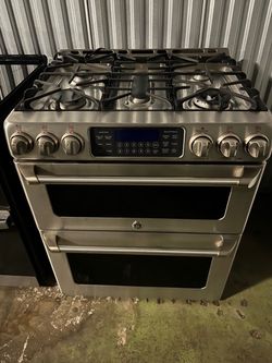 GE stainless steel 5burners gas double oven slide-in