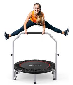 BCAN 40/48" Foldable Mini Trampoline Max Load 330lbs/440lbs, Fitness Rebounder with Adjustable Foam Handle, Exercise Trampoline for Adults Indoor/Gard