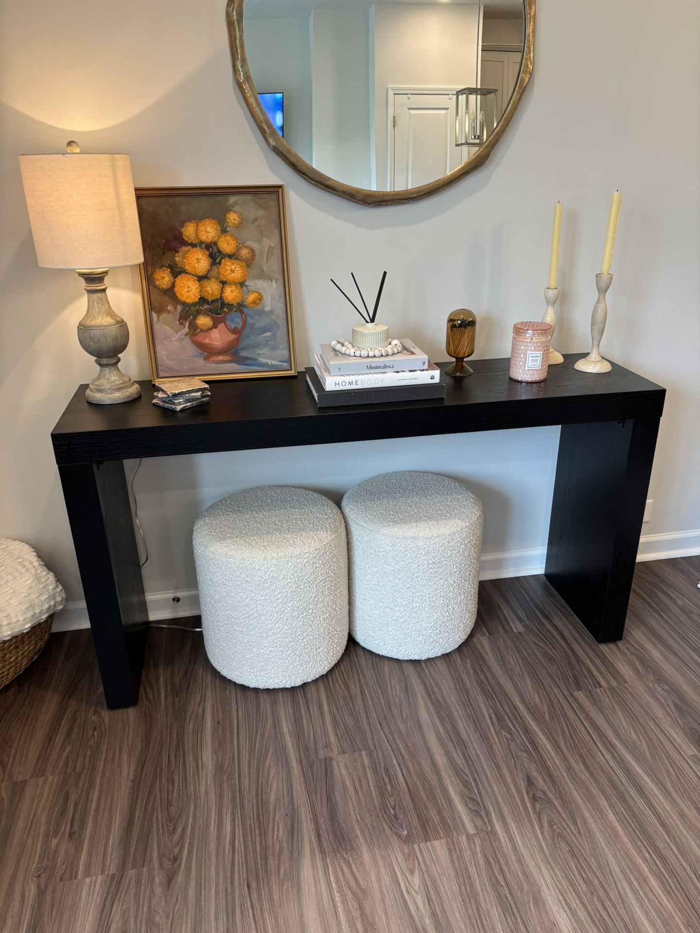 QUICK SALE: Modern Black Console Table + Stools
