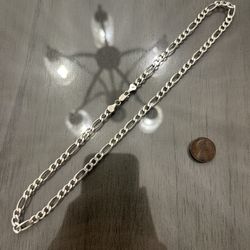 Solid 925 Sterling Silver Figaro Link Chain Necklace 20” Length 6.5mm Wide