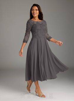 Azazie Slate Lace A-Line Midi Dress