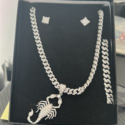 Miami Cuban Link Chain,Bracelet,Earrings,and Pendant Combo