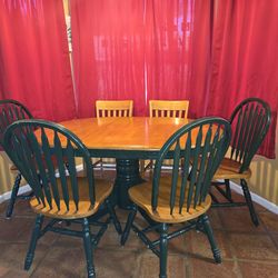 Wooden Oval Kitchen Table Can Convert to Round Table with 6 Chairs