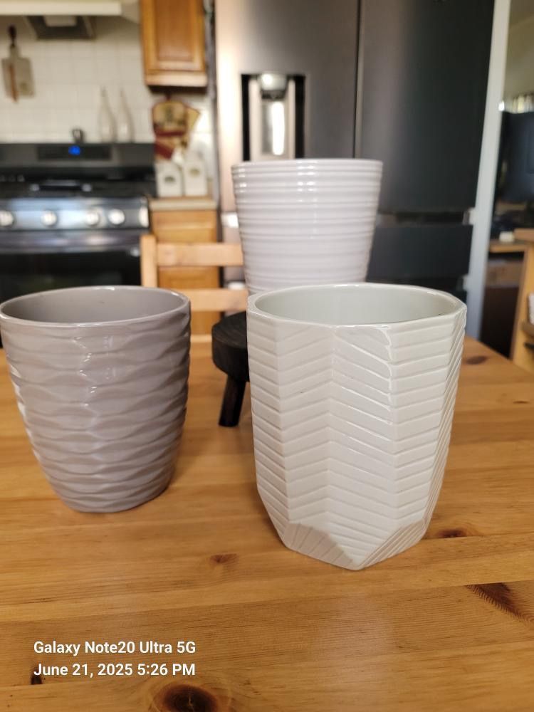 Beautiful Glass Plant Pots,  Modern Designs, Set Of 3 
