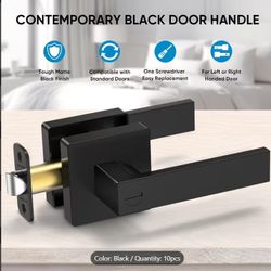 Privacy Door Levers, Heavy Duty Matte Black Door Handles, Contemporary Square Entry Lever Door Handle Lock And Key Lock Lever Set, Door Handle Left An