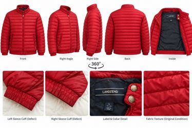 Lands’ End Women's Red Quilted Puffer Jacket – Large – Preowned, Cuff Wear Shown