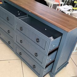 Farmhouse Style 6-Drawer Bedroom Dresser, 54-Inch Wide Wooden Chest of Drawers, Vintage Design TV Stand, Rustic Storage Dresser Organizer AS IS