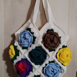 Handmade Crochet Floral Tote Bag 